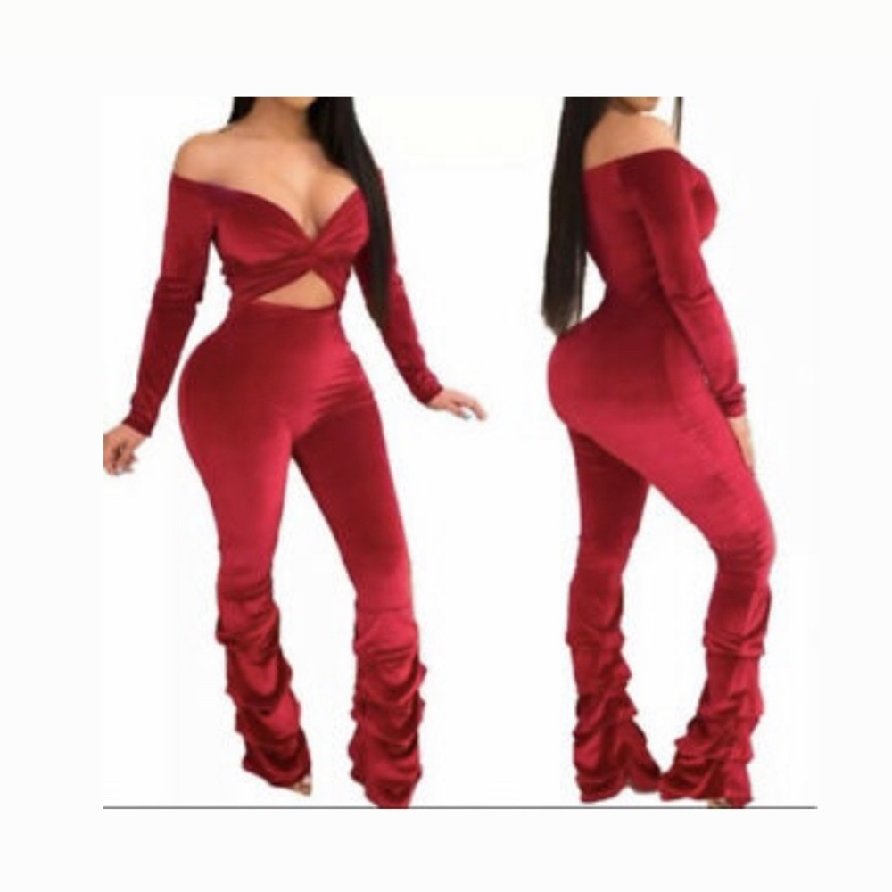 POSH BY V Lira velvet jumpsuit